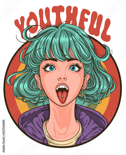 funky japanese girl sticking out tongue vector illustration white background