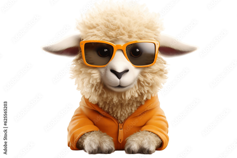 Cute Cartoon Sheep Wearing Sunglasses Isolated. Generative AI
