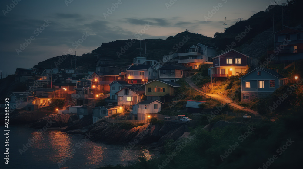 Town on the hill by the sea