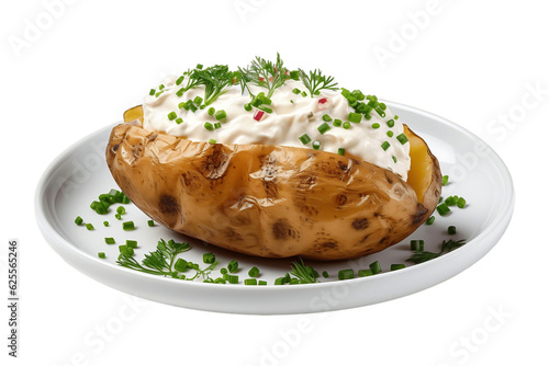 Delectable Baked Potato with Sour Cream Isolated on Transparent Background. Generative AI