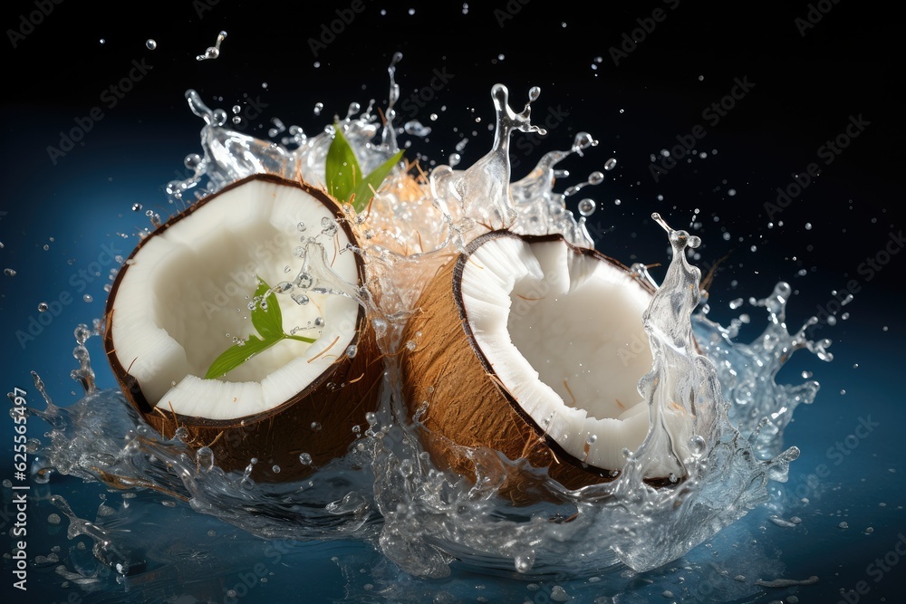 Coconuts with water splash isolated on the background Coconuts with water splash isolated on the background