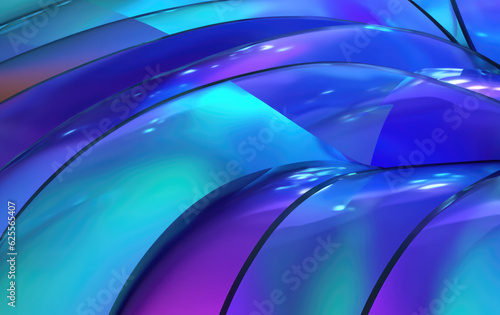 Abstract Illusion of Blue Glass: 3D Render Wallpaper with Multicolored Curved Object, a Vibrant and Modern Artistic Composition