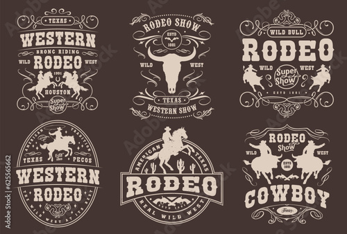 Western rodeo set flyers monochrome