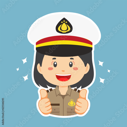 Happy Indonesian Police Character Sticker