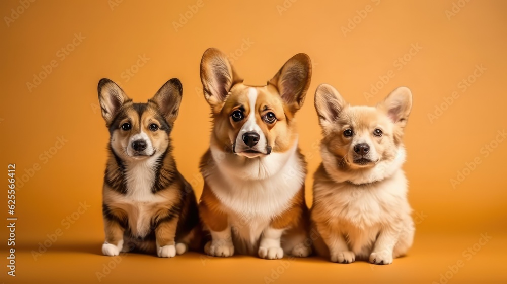 Puppies together on orange background