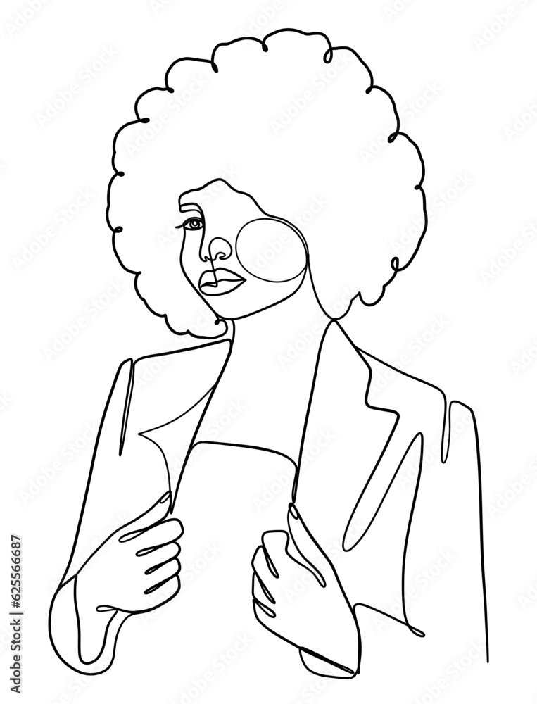 Continuous one line drawing of beautiful black woman. Vector illustration. Continuous one line drawing of beautiful black woman. Vector illustration.