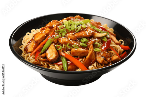Delicious Chicken Yakisoba Isolated on Plate. Generative AI