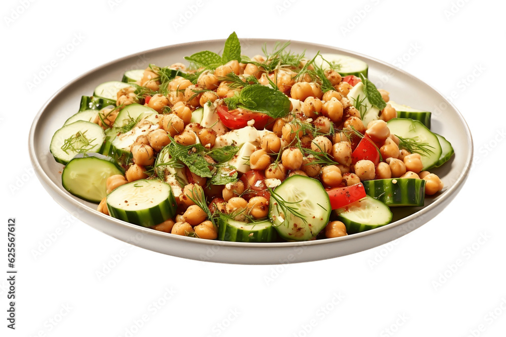 Chickpea Salad with Tomato Isolated on Transparent Background. Generative AI
