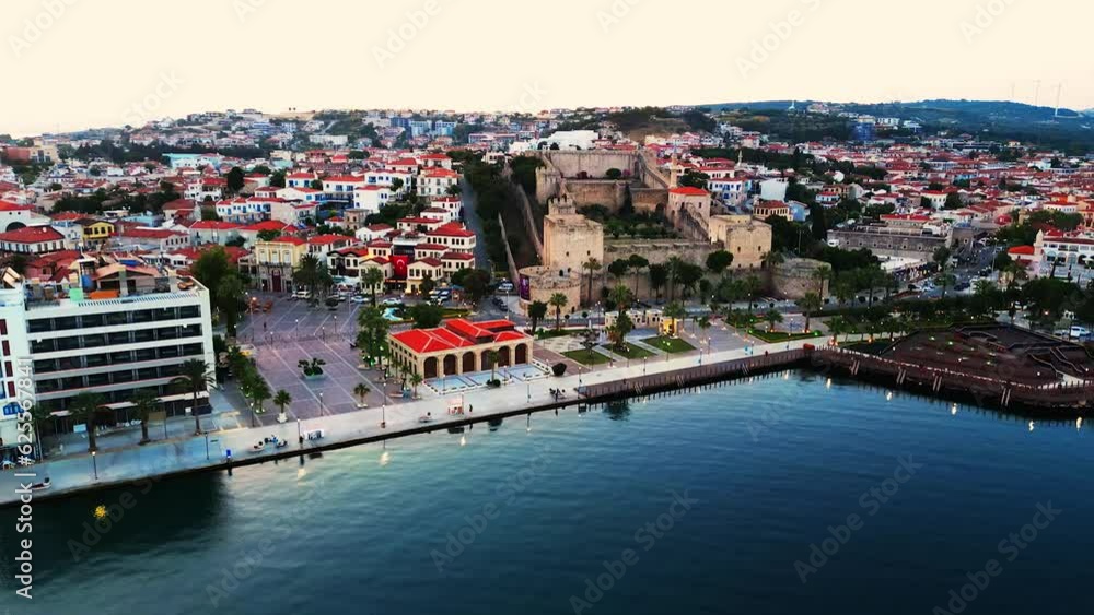 Aerial view of cesme, the historical cesme castle and marina, the world-famous district of turkey in tourism Aerial view of cesme, the historical cesme castle and marina, the world-famous district of turkey in tourism