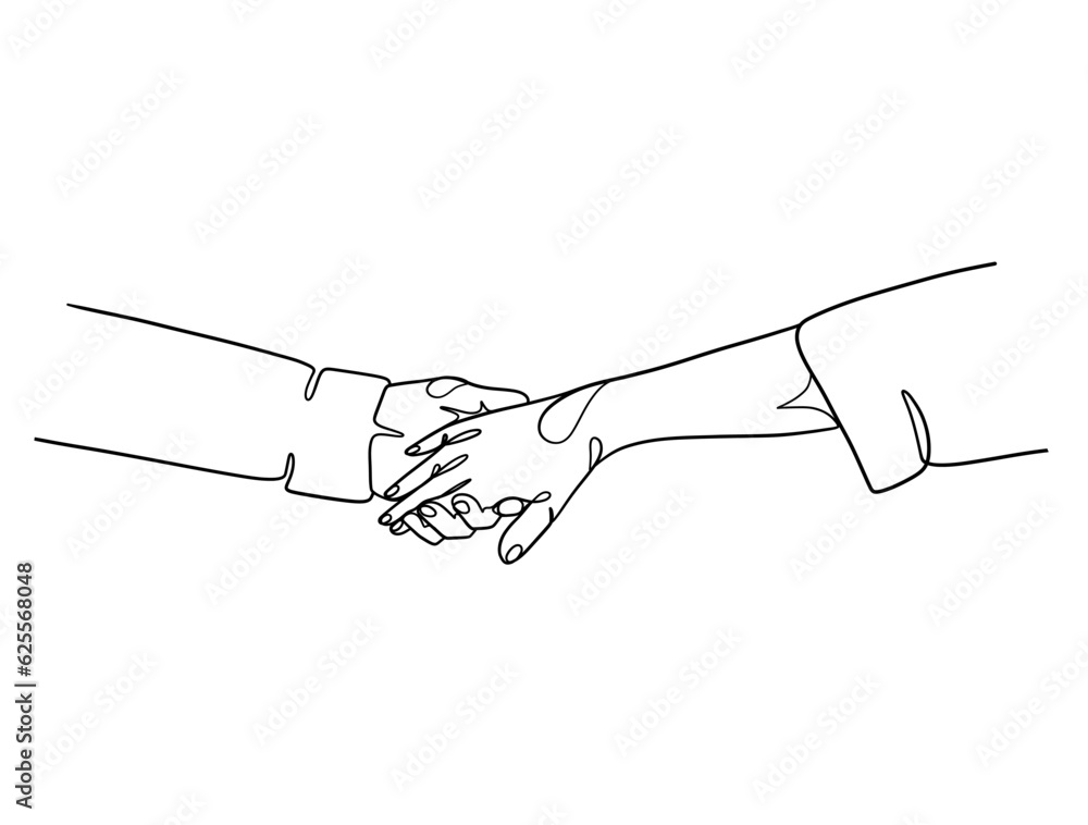 Continuous line drawing of hands couple trendy minimalist illustration. Vector illustration.