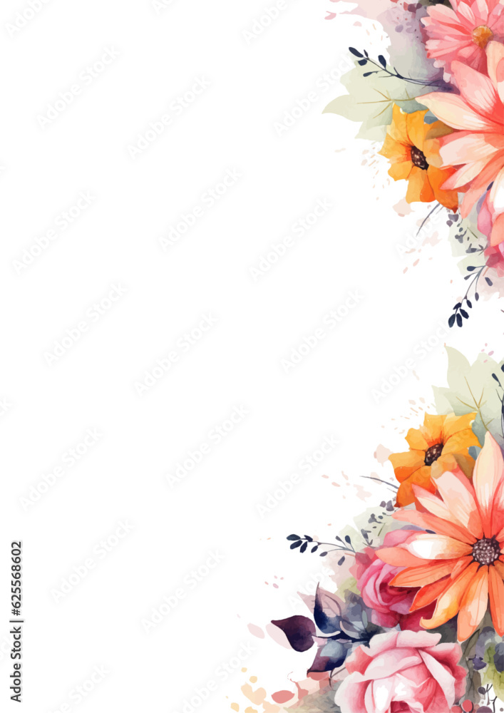 Obraz premium Watercolor vector wreath with green eucalyptus leaves, purple flowers and branches.