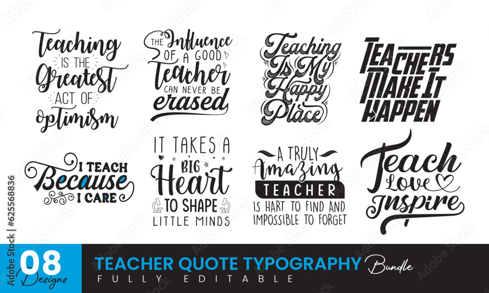 Teacher handwriting quotes t shirt typographic vector design bundle