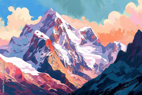 Mountain range Oil painting, Generative AI