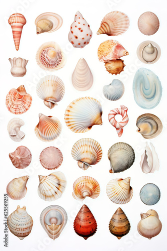 watercolor illustrations of various marine shells made with AI © Vian