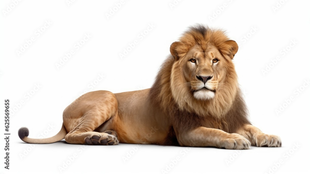 Fototapeta premium Lion on a white background with text space can use for advertising, ads, branding
