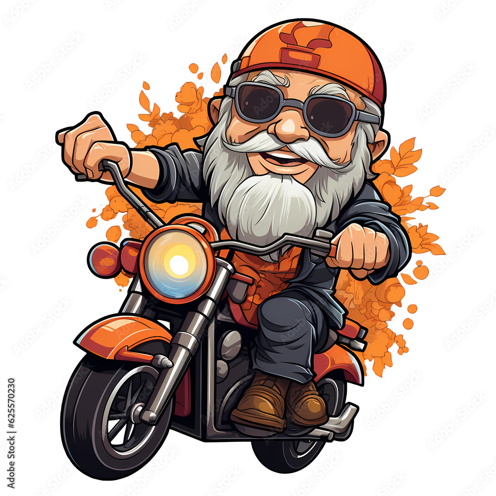 Obraz premium Cute Grandpa Riding Motorcycle Clipart