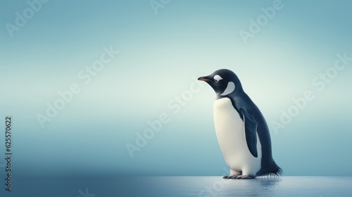 Penguin standing in front of a blue background with text space can use for advertising  ads  branding