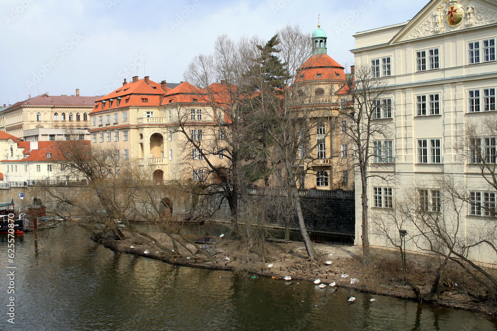 Prague, Czech Republic - 04.01.2013. Houses on the right bank of the Vltava River