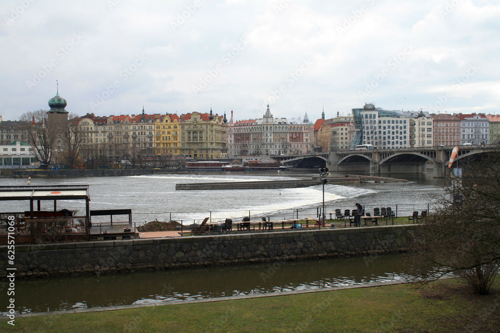 Prague, Czech Republic - 04.10.2013. View of the houses on the right bank of the Vltava River