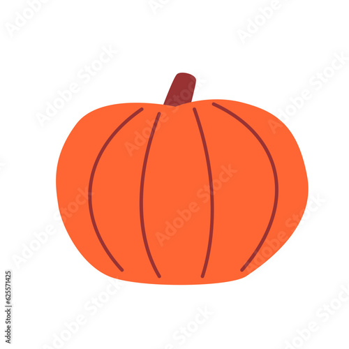 Pumpkin - squash for Halloween or Thanksgiving. Hand drawn colored Vector illustration. Cartoon style. Design templates. All elements are isolated photo