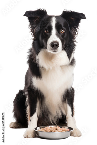 border collie dog with bowl isolated on white © Lucas
