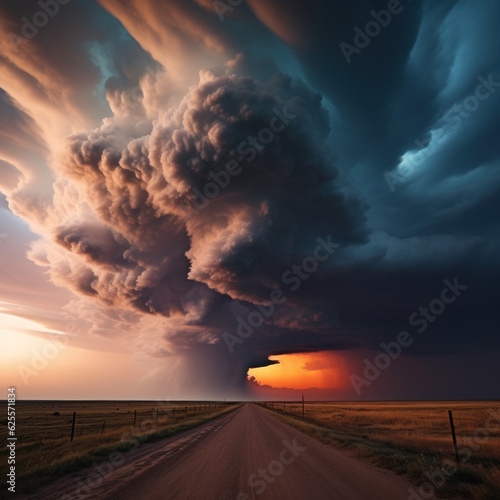 Obraz na plátně Nature's fury unleashed - a breathtaking supercell thunderstorm gathering streng