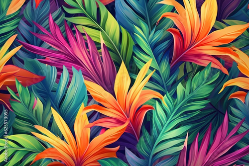 Abstract background of tropical leaves and flowers. 3d rendering  3d illustration.