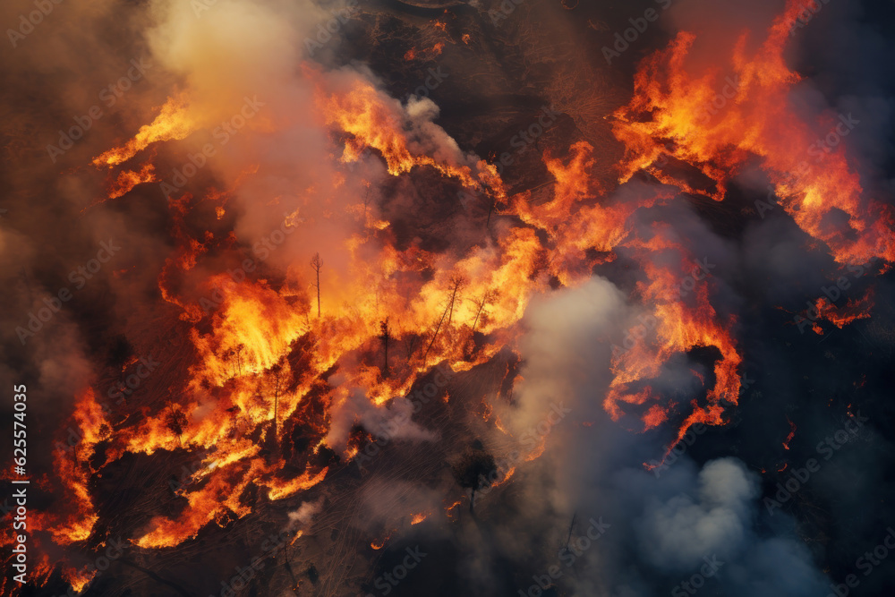 Nature under threat - a blazing bushfire exemplifying the global warming crisis