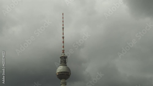 Dark clouds over the TV tower in Berlin. Rain clouds over the TV tower.