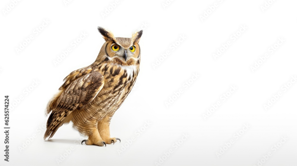 Owl isolated on a white background with text space can use for advertising, ads, branding Owl isolated on a white background with text space can use for advertising, ads, branding
