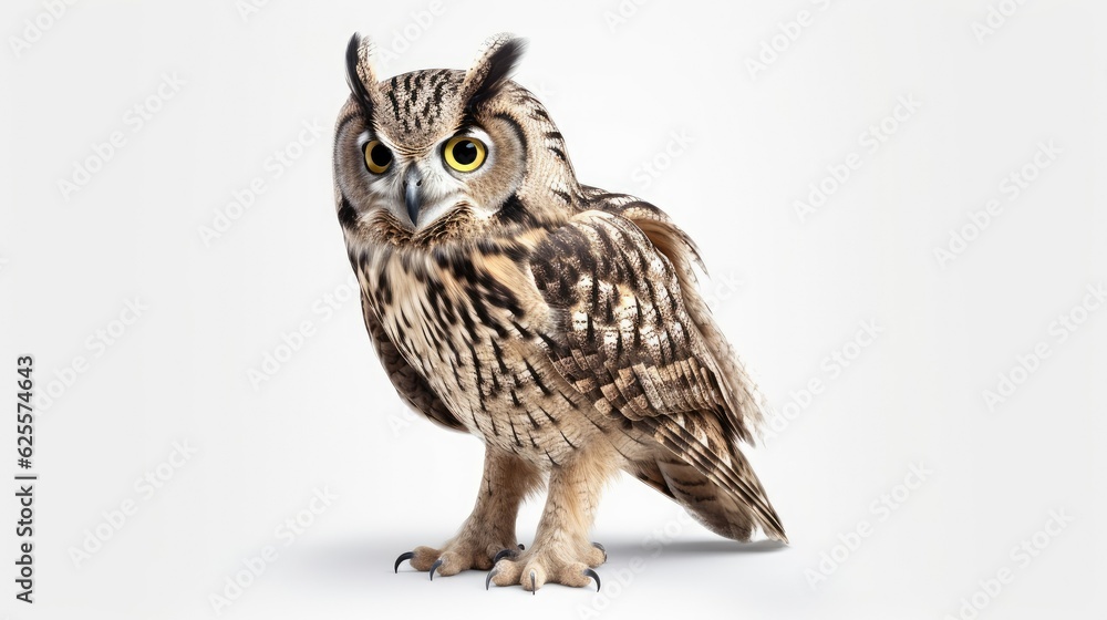 Owl isolated on a white background with text space can use for advertising, ads, branding Owl isolated on a white background with text space can use for advertising, ads, branding