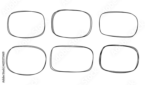 Set of Rectangle Shape Hand Drawn Frame Curve Vector Editable Stroke Line. Art Element Decoration Design Speech Button Text Box  Transparent Background