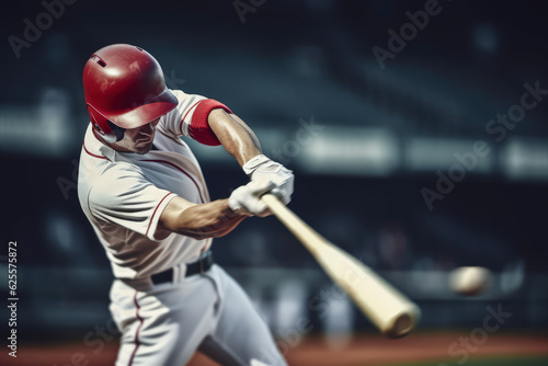 Baseball Player with  Unbranded Sport Clothes for Nondescript Baseball Team, Hitting the Ball with Full Force © Bo Dean