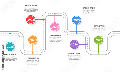 Seven milestones timeline infographics. Business presentation. Vector illustration.