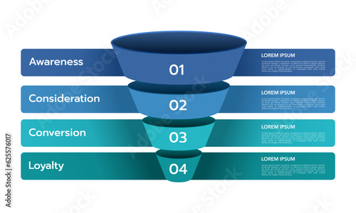 Sales and marketing funnel strategies infographic template. Business Presentation. Vector illustration. photo