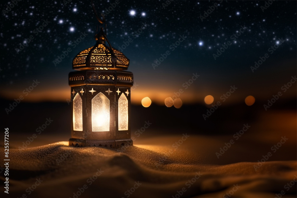 islamic lantern on the desert with starry night islamic lantern on the desert with starry night