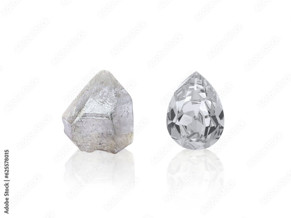 Dazzling diamond before and after uncut transparent background