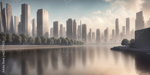 Panoramic view of futuristic morden city skyline.
