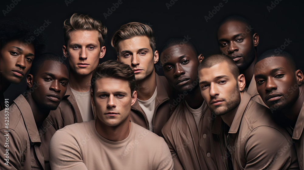 A group of different races and nationalities men wearing makeup. A group of different races and nationalities men wearing makeup.
