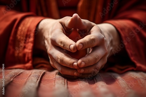 A close-up image of a yoga practitioner's hands forming a mudra during meditation. This image symbolizes focus, spirituality, and inner peace.