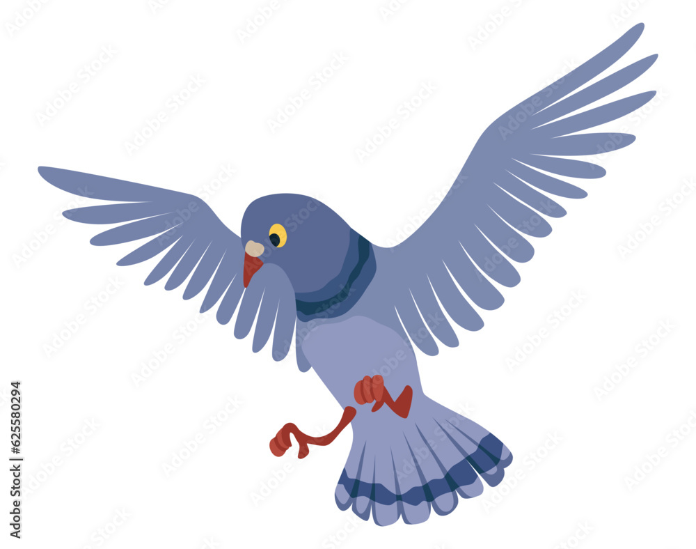 Funny pigeon character. Cartoon dove isolated on white background. Wild winged creature, urban fauna Funny pigeon character. Cartoon dove isolated on white background. Wild winged creature, urban fauna