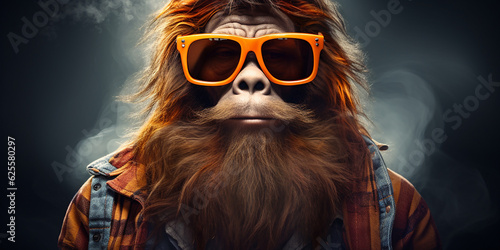 Hipster Bigfoot portrait dressed in clothing. Conceptual liberal Sasquatch disguised in human clothes © JoelMasson