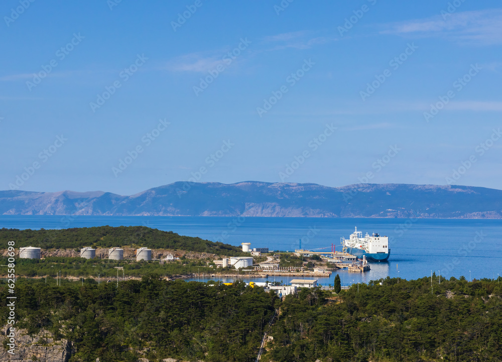 Floating liquefied natural gas terminal. LNG tank ship on Krk, Croatia