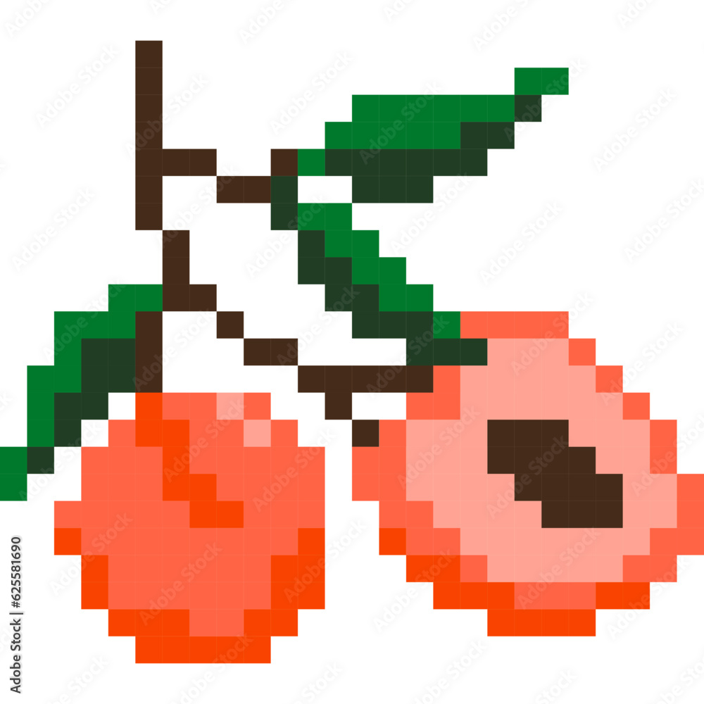 Peach cartoon icon in pixel style. Peach cartoon icon in pixel style.