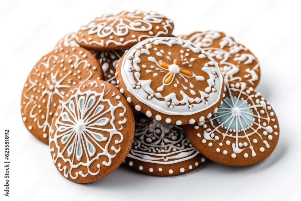 Home made Christmas gingerbread cookies on white background. generative AI. Home made Christmas gingerbread cookies on white background. generative AI.