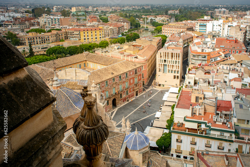 Aerial view of the Plaza del Cardenal Belluga, with the cathedral of Santa Maria, the Moneo building, Episcopal Palace and part of the city of Murcia, Spain photo