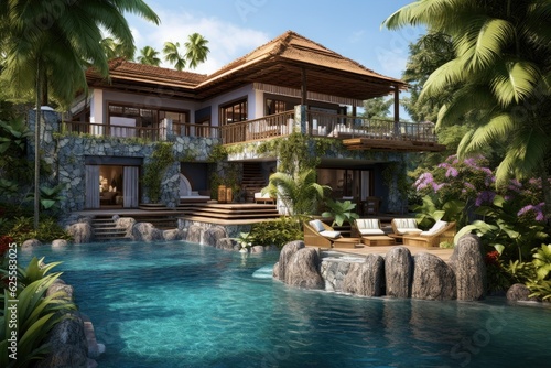 A tropical villa is a luxurious house located in a tropical area. © 2rogan