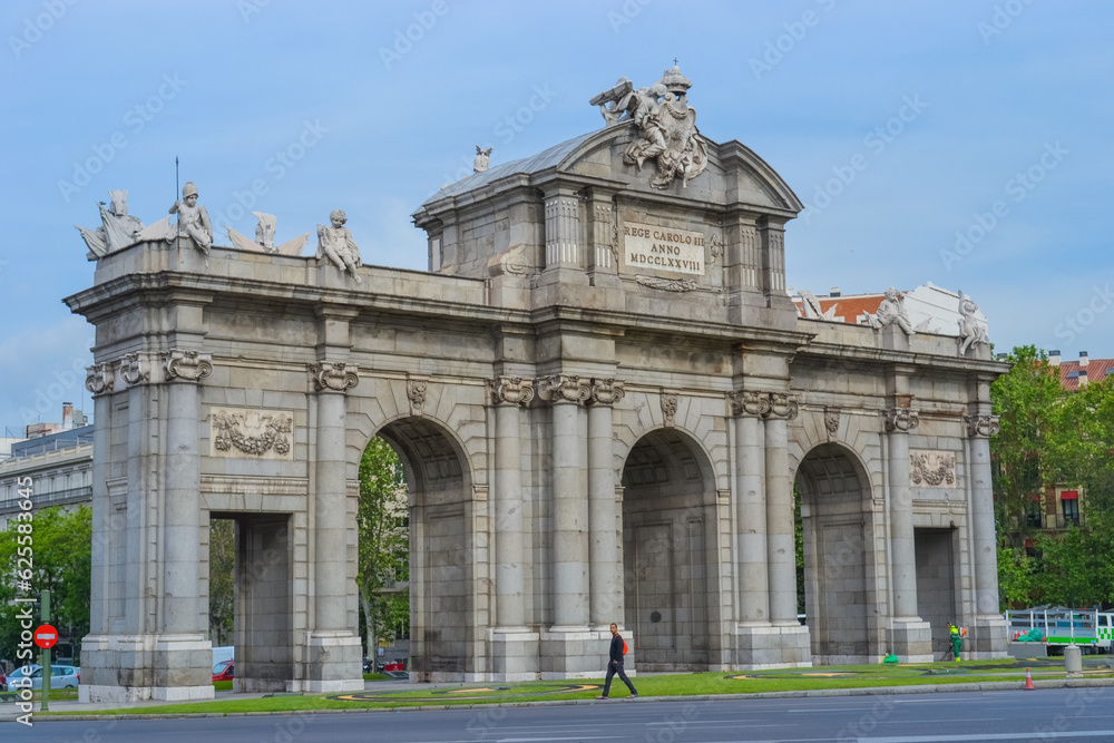 Spain, Madrid, 26.05.2016: The Puerta de Alcalá is a neoclassical gate in the Plaza de la Independencia in Madrid
