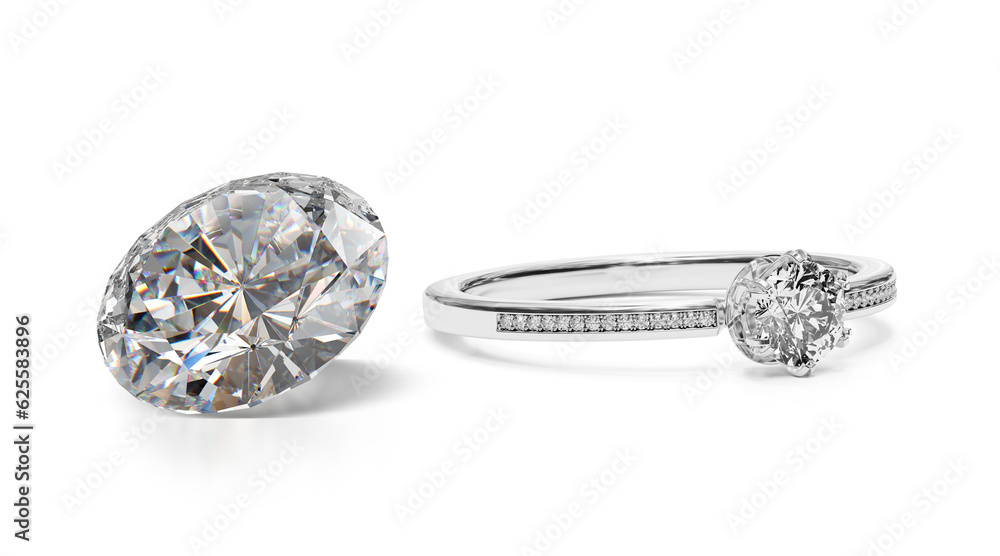 Elegant diamond ring and Large Clear Diamond. transparent background
