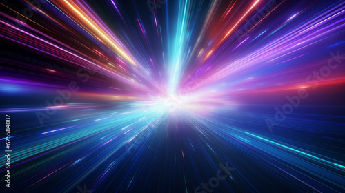 Light speed  hyperspace  space warp background with colorful streaks of light gathering towards the event of horizon